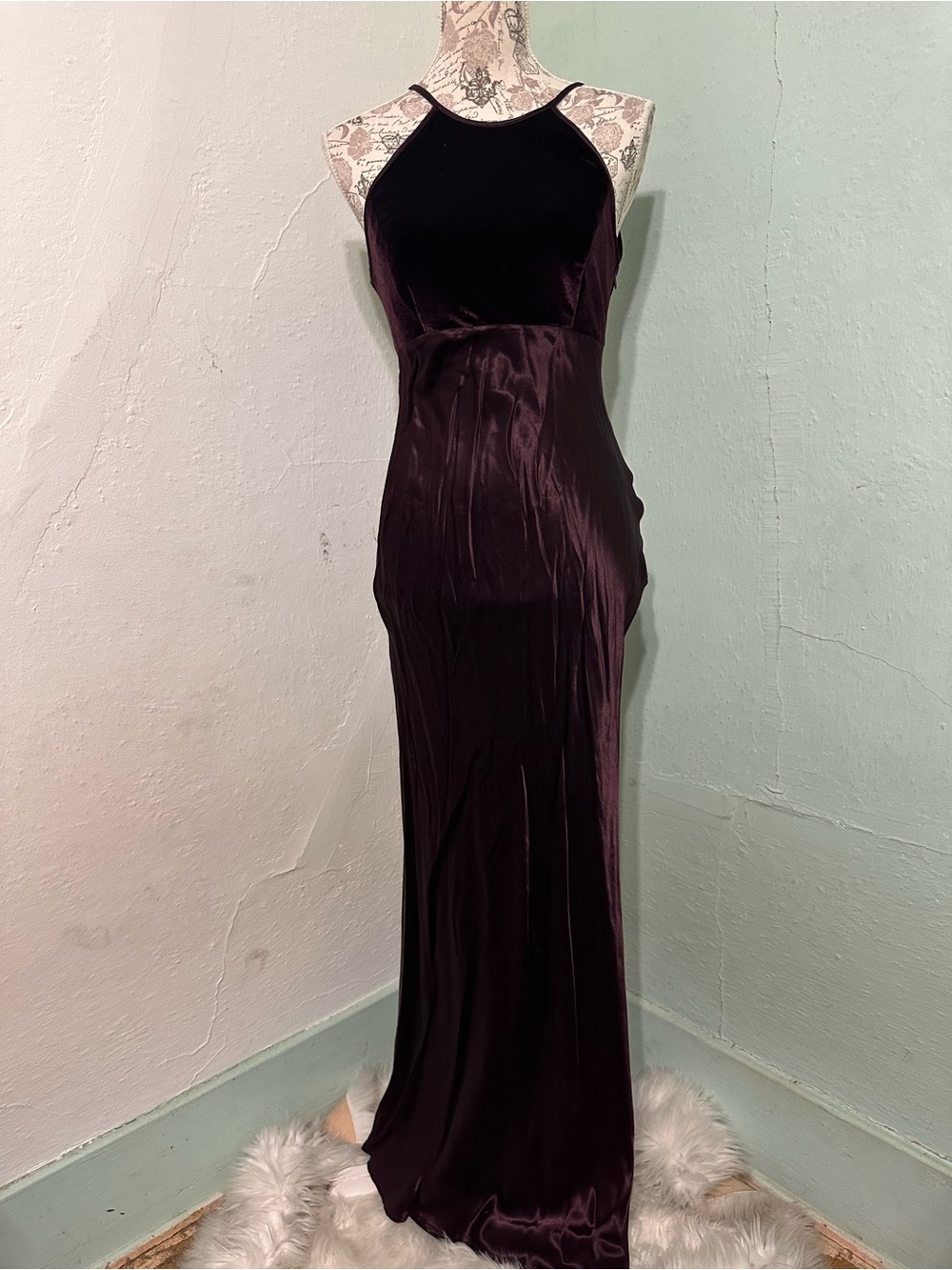 Y2K r-wear Rampage Halter Maxi Dress in Deep Plum open back size 5 vintage